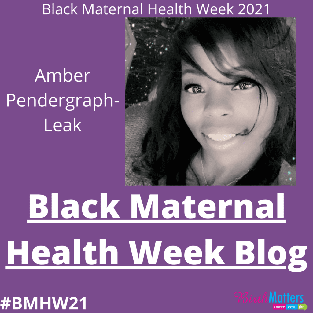 A picture of an individual with the caption " black maternal health week 2 0 2 1."